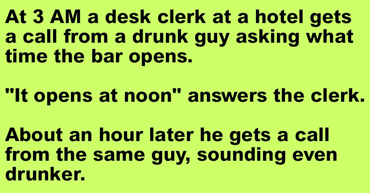 A desk clerk at a hotel gets a call from a drunk guy