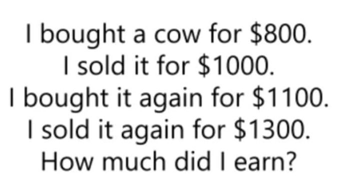 I Bought A Cow For $800 Correct Answer