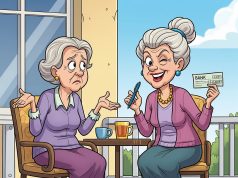 A couple of old ladies were sitting on a patio