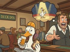 A duck waddled into a pub