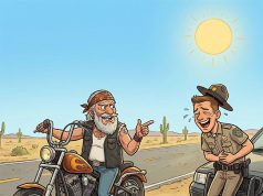 An Arizona Highway Patrol officer pulls over an old biker