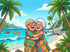 An elderly couple was flying to Hawaii